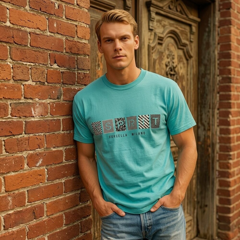 Esprit Men's Luminous Azure Forcella Milano Graphic Tee XL Vintage 90s USA Made